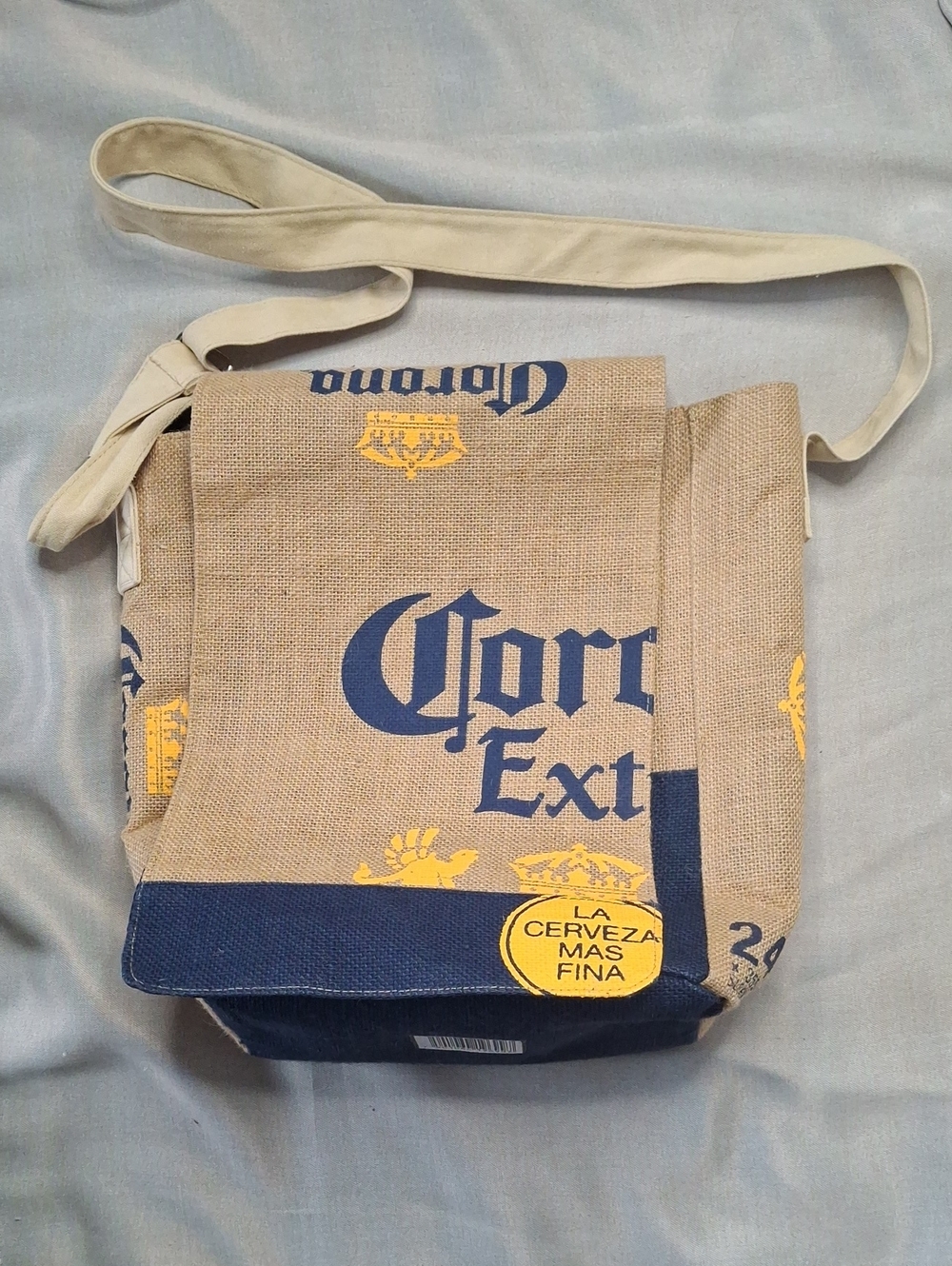 Corona Canvas Messenger Bag in Natural, Navy and Yellow